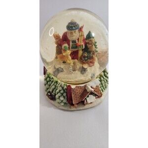 Vintage Woodland Santa Snow Globe – Santa with Forest Animals, Cabin & Trees...